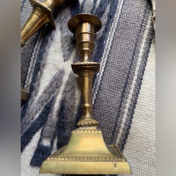 Mid Century Solid Brass Etched Tapered Candlesticks set! - Picture 5 of 6